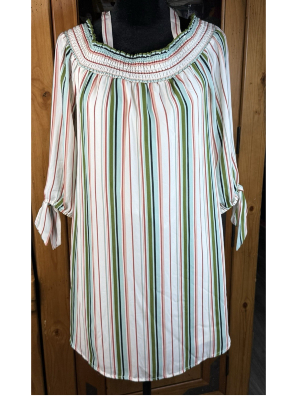 As U Wish Striped Mini Off The Shoulder Dress Beach Vacation Resort Small
